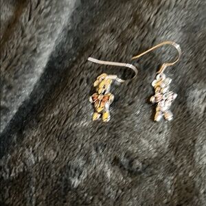 Silver-tone Teddy Bear Drop Earrings with Pink Accent